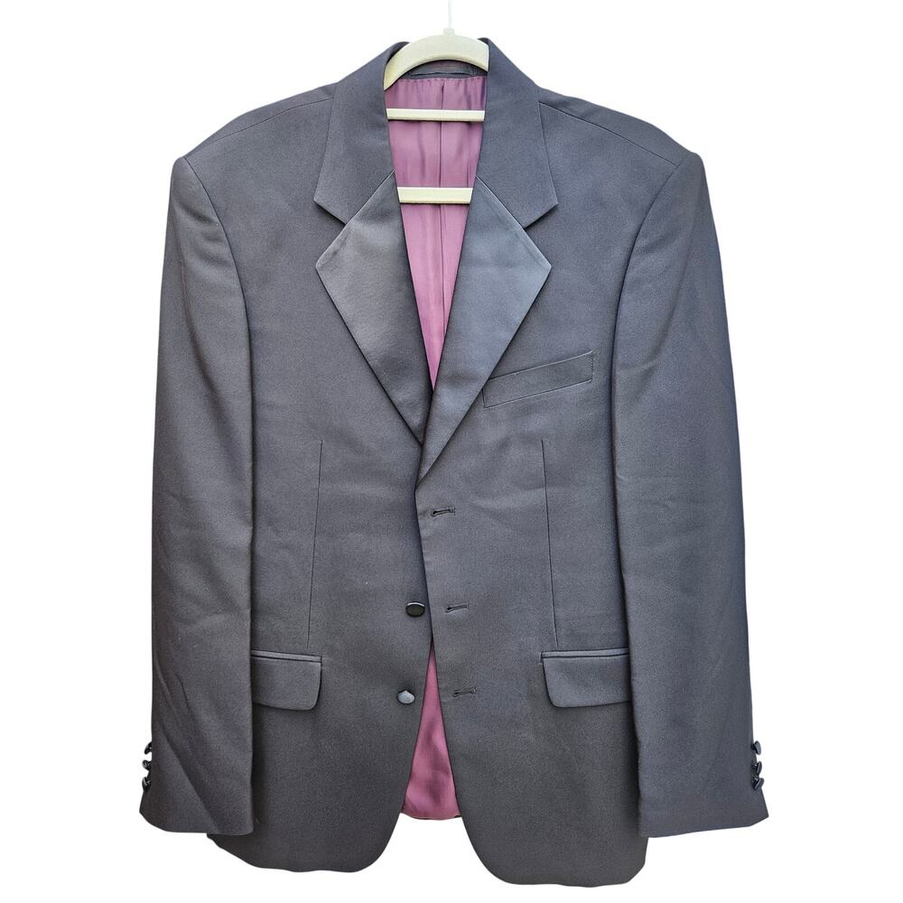 Pristine Black Tuxedo Jacket by Midtown Man After Hours 40R Purple interior